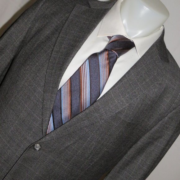 Simon Spurr Valdez Gray Plaid Two Button Suit 44R - Picture 6 of 14